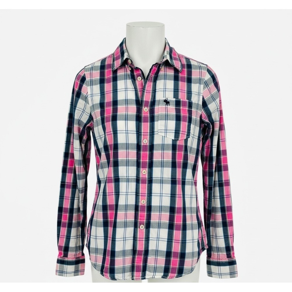 Abercrombie Kids Boys XL Pink Navy Plaid Muscle Button Up‎ Shirt